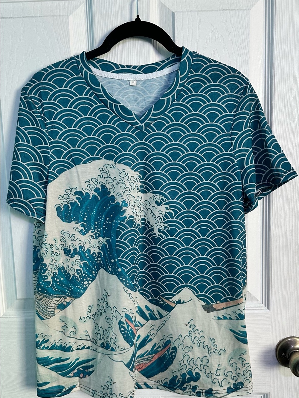 Teal Wave Print Short Sleeve Tee